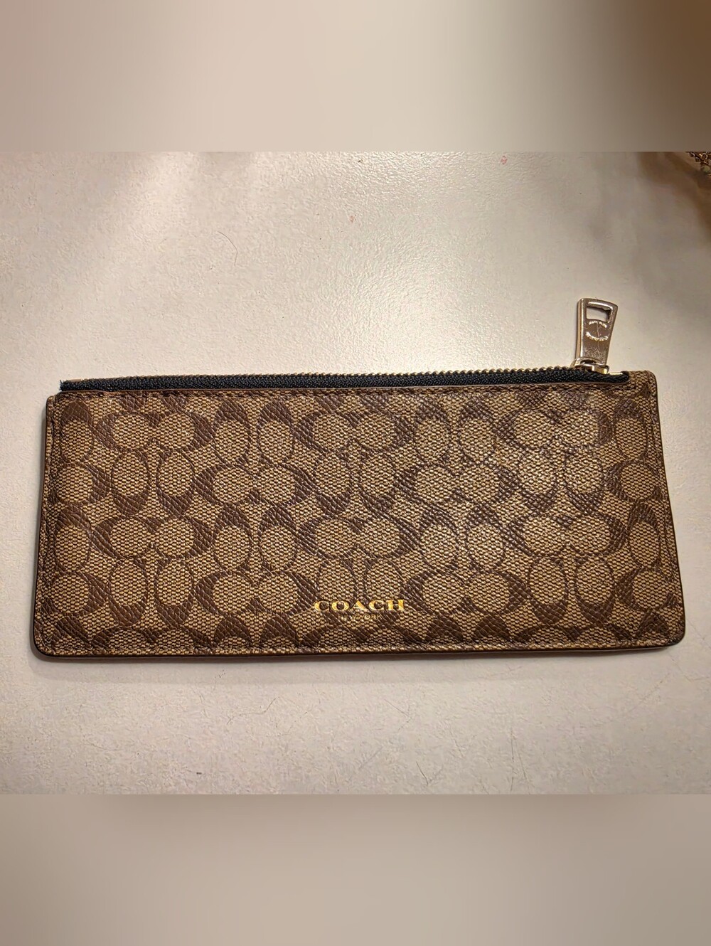 Coach Brown Signature Zip Wallet Pouch